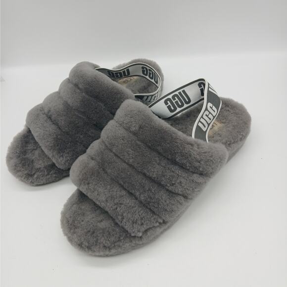 UGG Women's Slip on Fluff Yeah Slide Slipper Shoes Charcoal Gray Size 9 - Picture 1 of 9